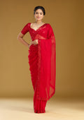 Red Sequins Chiffon Saree