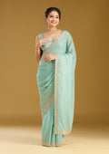 Sea Green Sequins Tissue Saree