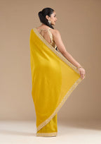 Mustard Zariwork (Gold) Soft Raw Silk Saree