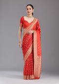 Orange Aariwork Silk Saree