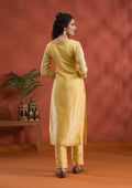 Yellow Threadwork Semi Crepe Readymade Salwar Suit