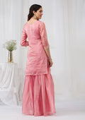 Pink Threadwork Semi Crepe Readymade Sharara Suit