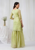 Pista Green Threadwork Semi Crepe Readymade Sharara Suit