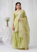 Pista Green Threadwork Semi Crepe Readymade Sharara Suit