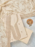 Off White Zariwork (Gold) Soft Raw Silk Unstitched Salwar Suit