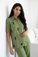 Green Color Shirt Collar Cotton Co-ords Set for Women