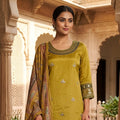 Mustard Embroidered Kurta Set with Printed Dupatta for Women
