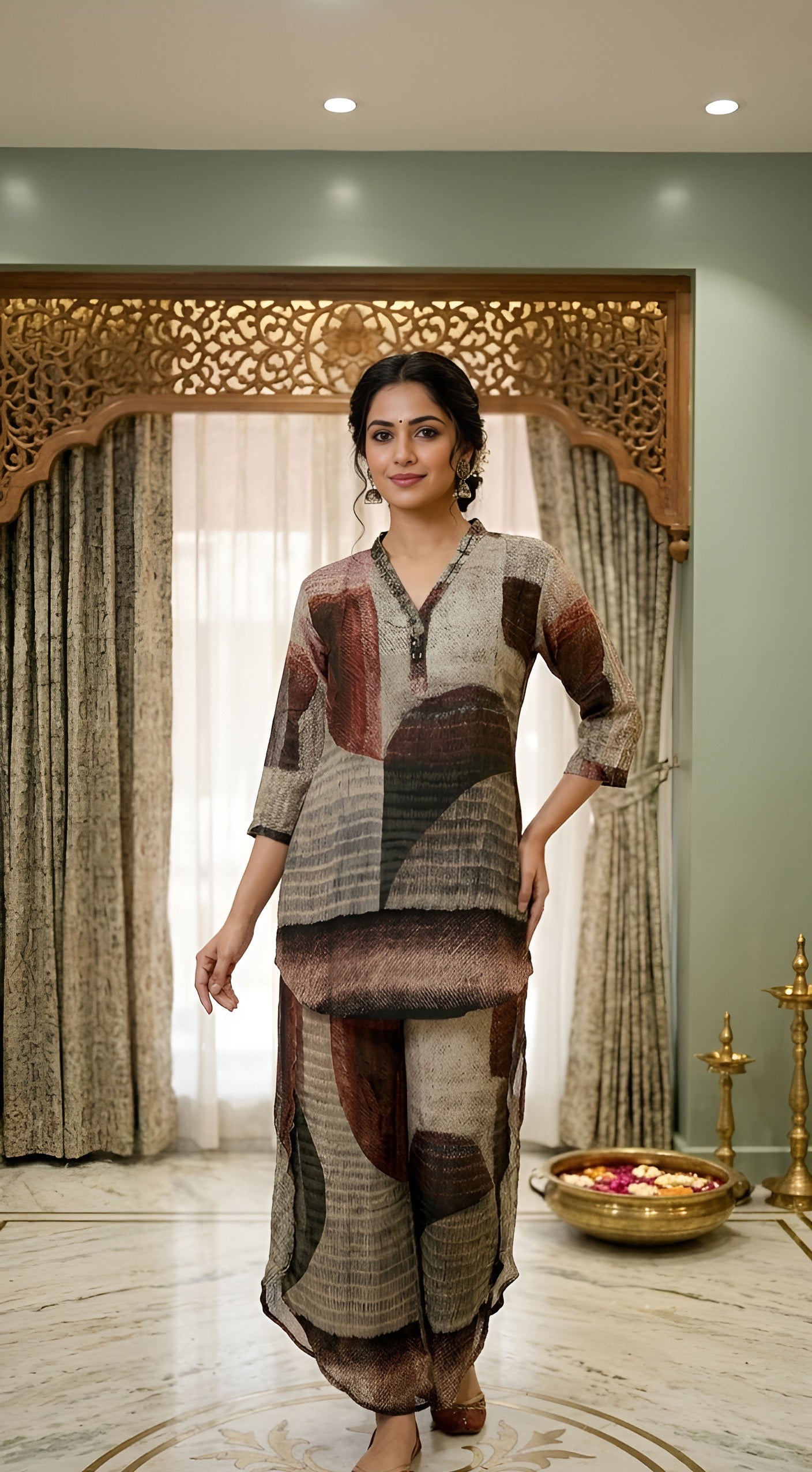 Abstract Printed Kurta Palazzo Set for Women