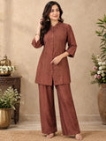 Rust brown embroidered kurta pant co-ord set for women