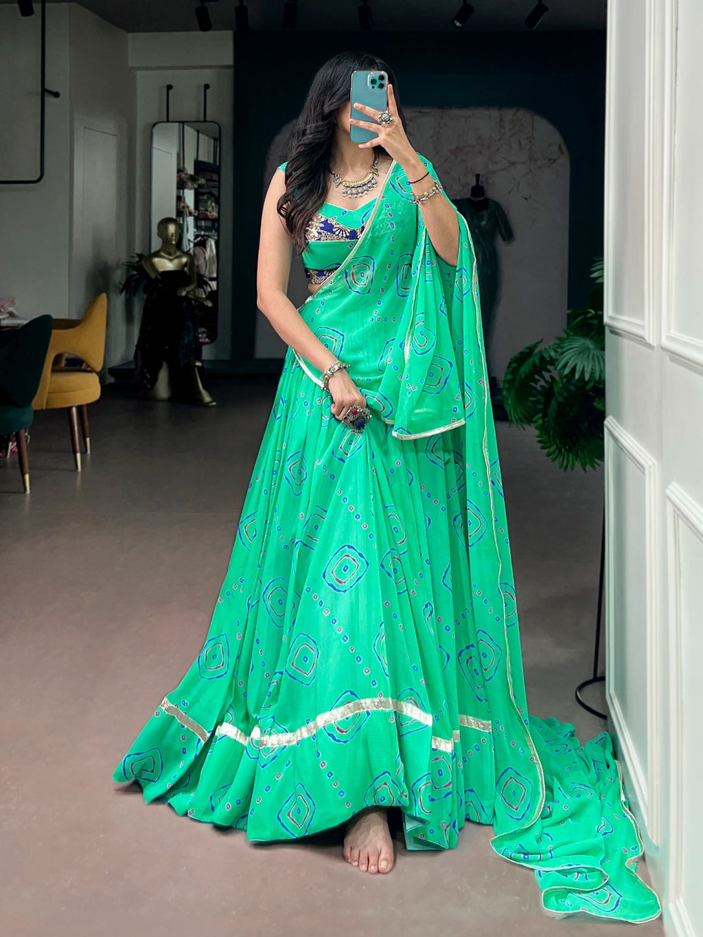 LNB1742 GhumMar Bandhej Print Lehenga Choli with Dupatta | 8 Meter Flair