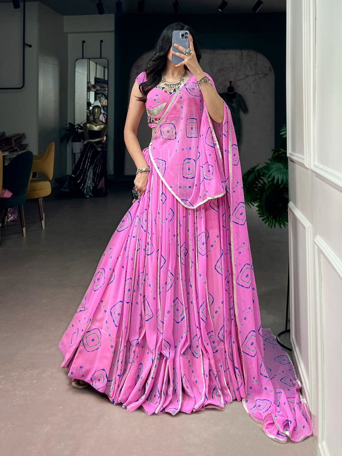 LNB1742 GhumMar Bandhej Print Lehenga Choli with Dupatta | 8 Meter Flair