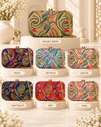 Multicolor Embroidered Paisley Clutch Bag with Gold Chain