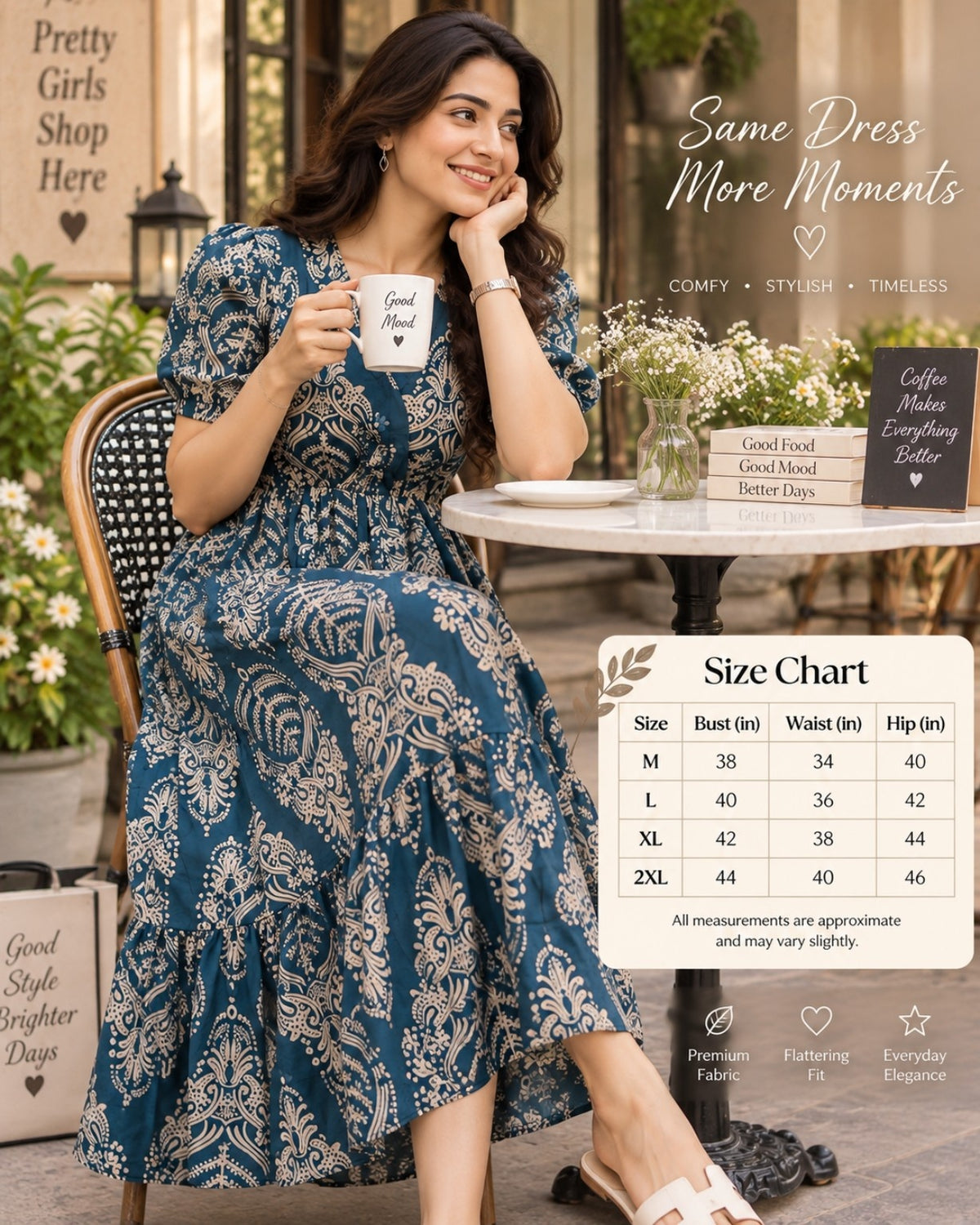 Teal blue tiered midi dress with tie-up waist and flared skirt