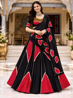 Black & Red Bandhani Print Lehenga Choli Set with Dupatta for Women