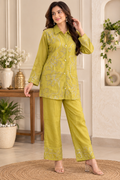 Lime Green Floral Embroidered Cord Set