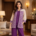 Purple Layered Co-Ord Set with Lace Jacket | Designer Ethnic Cord Set for Women