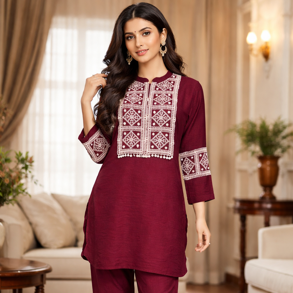 Maroon Embroidered Co-Ord Set for Women | Elegant Ethnic Cord Set