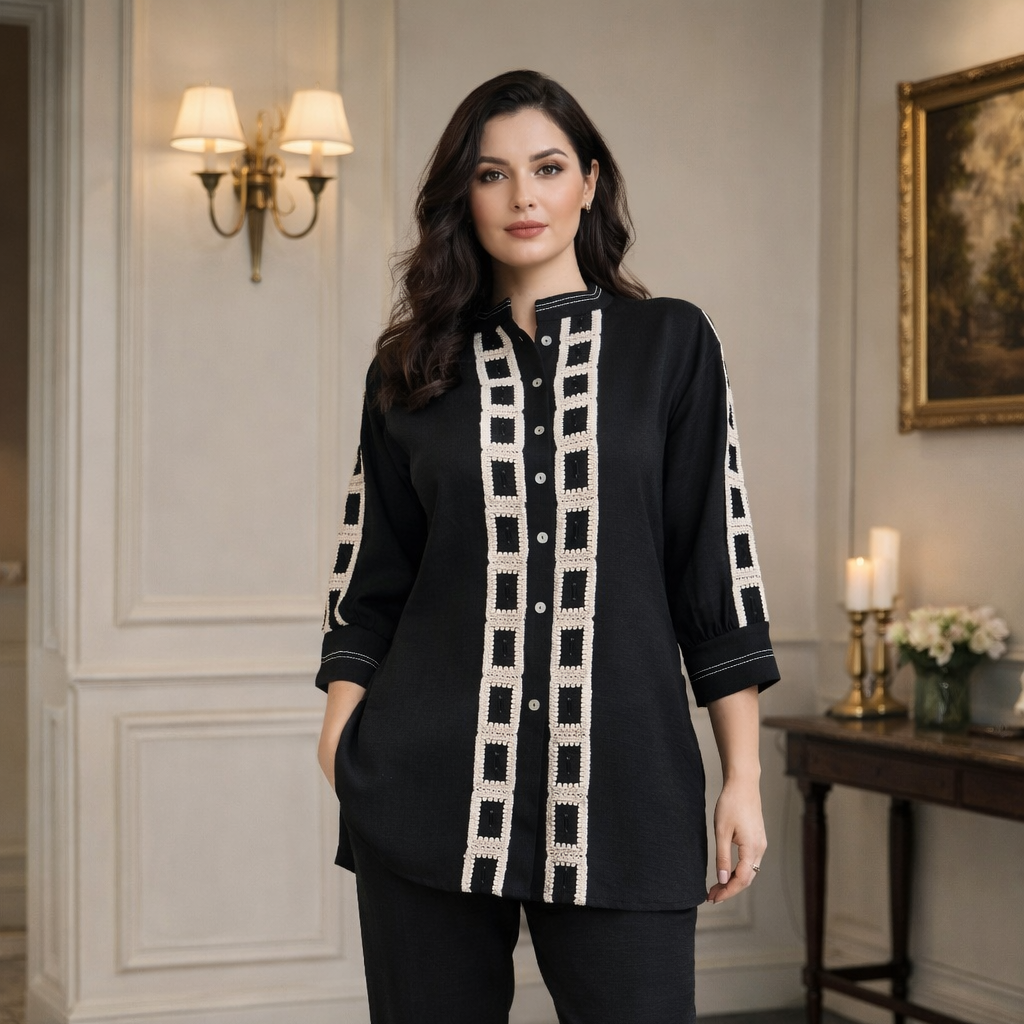 Black Statement Co-Ord Set with Contrast Panel Design | Premium Ethnic Cord Set for Women