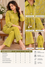 Lime Green Floral Embroidered Cord Set