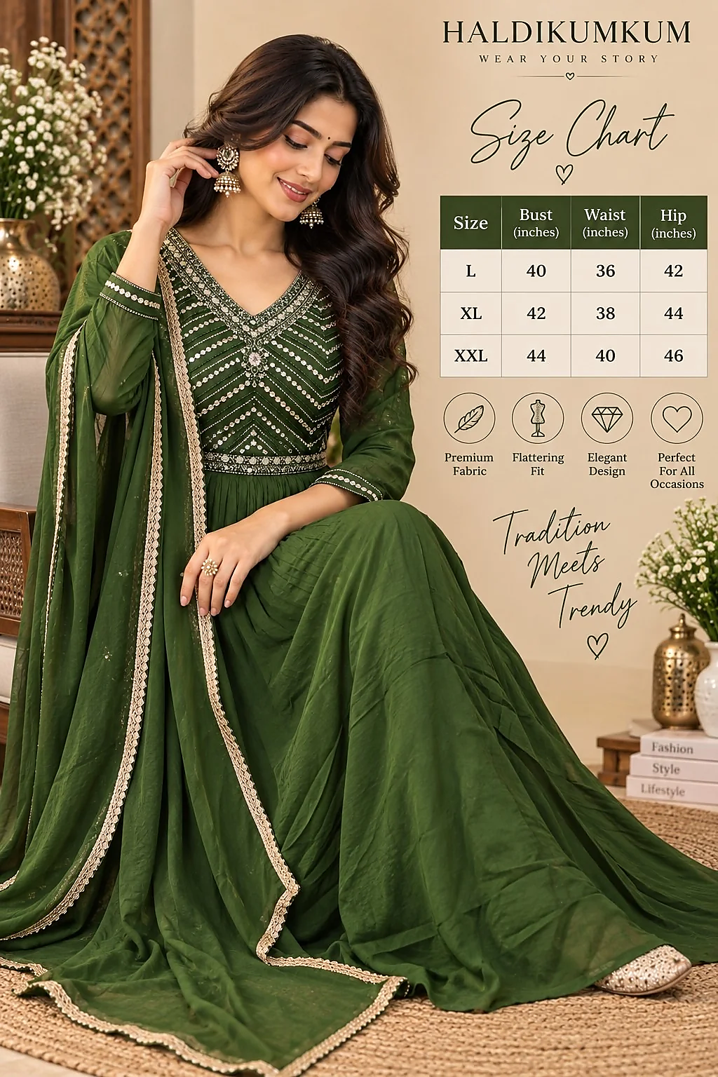 Dark Green Embroidered Anarkali Suit Set
