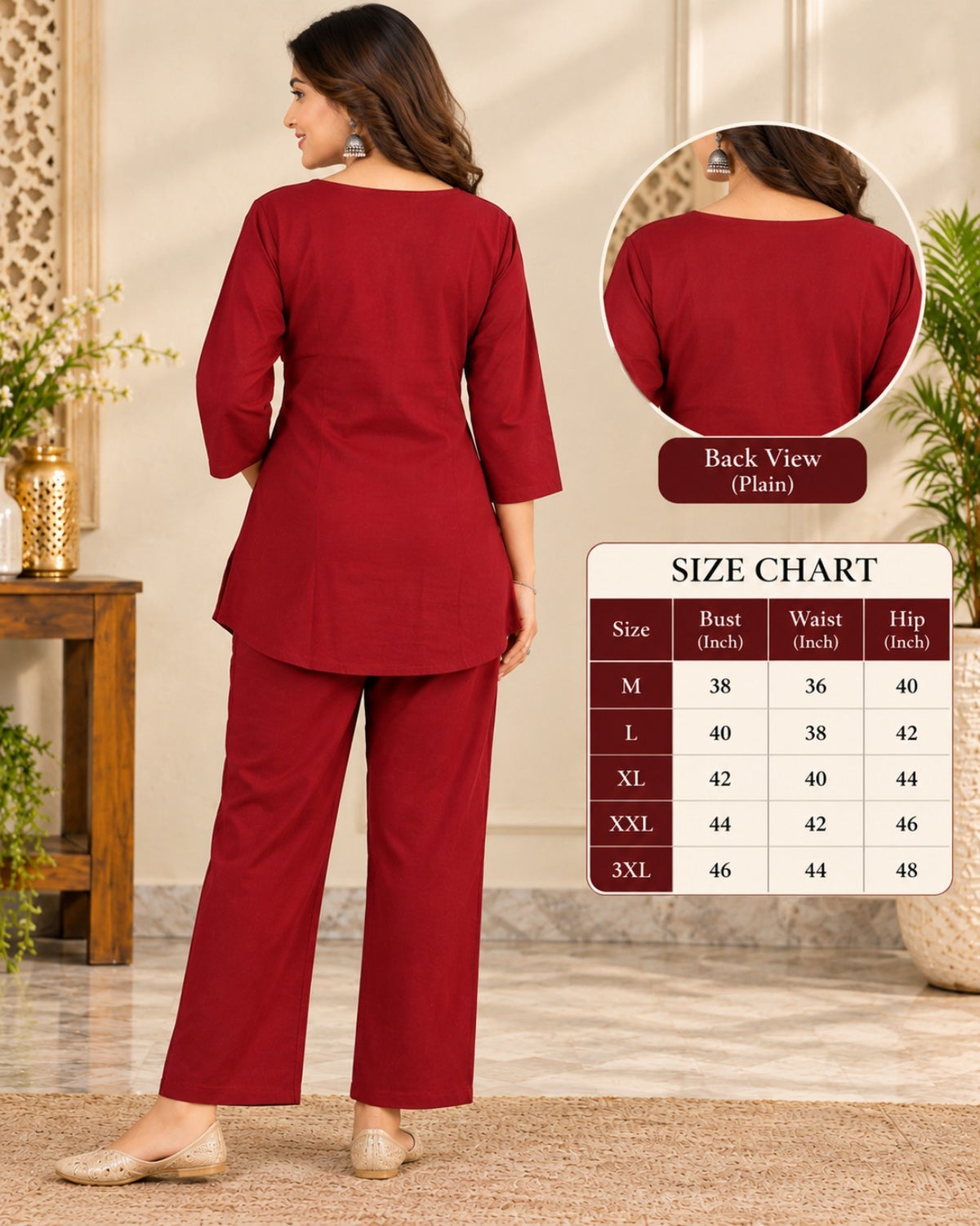 Maroon Embroidered Kurta Pant Co-Ord Set for Women with Floral Detailing