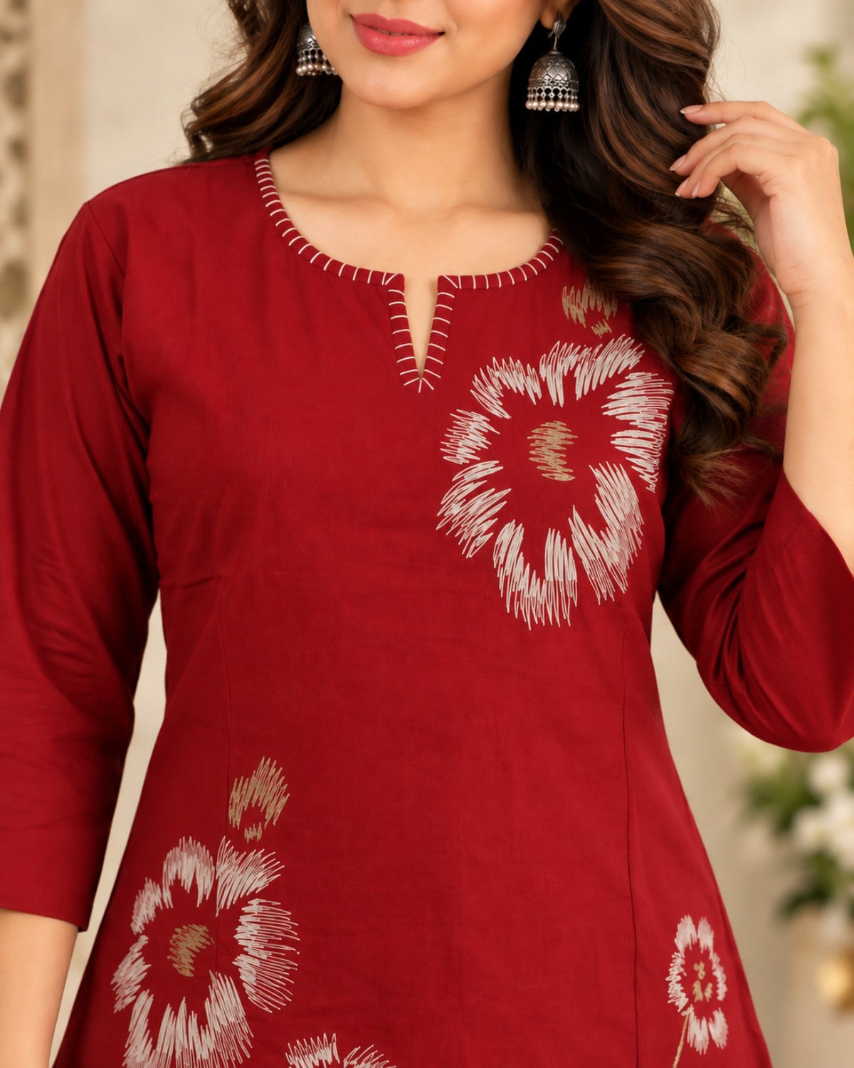 Maroon Embroidered Kurta Pant Co-Ord Set for Women with Floral Detailing