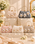 Floral Embellished Structured Handbag with Gold Handle for Women