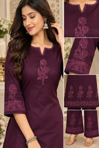 Wine Purple Floral Printed Kurta Palazzo Set for Women | Elegant Ethnic Wear