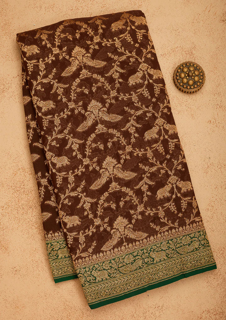 Brown Zariwork Pure Silk Saree