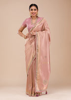 Onion Pink Mirrorwork Silk Saree