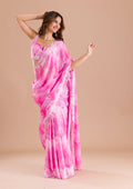 Pink Printed Satin Saree