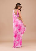 Pink Printed Satin Saree