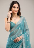 Sea Green Zariwork Tissue Saree