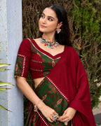 Maroon & Green Printed Lehenga Choli Set with Dupatta for Women