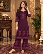 Wine Purple Floral Printed Kurta Palazzo Set for Women | Elegant Ethnic Wear